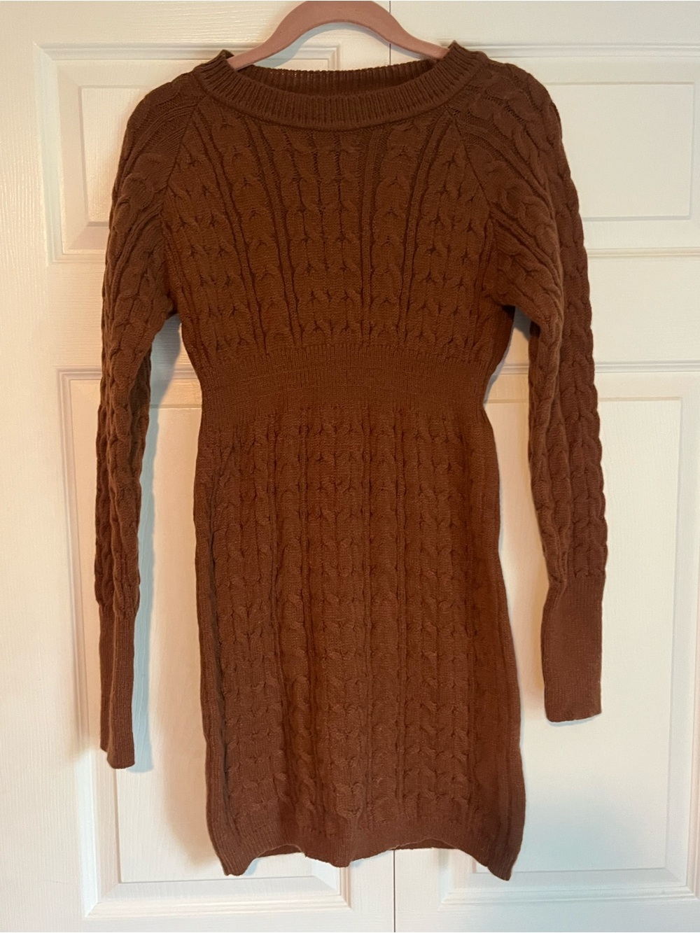 SHEIN Stretch Cable Knit Long Sleeve Dress in Brown size medium